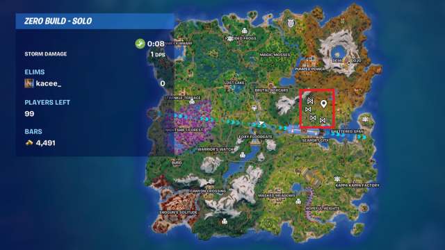 King Kong's Monarch drops marked on a map in Fortnite.