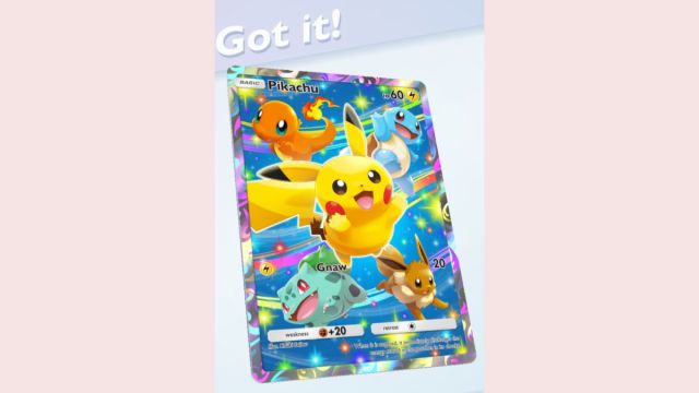 New Years Pokémon TCG Pocket Pikachu card with plain background.