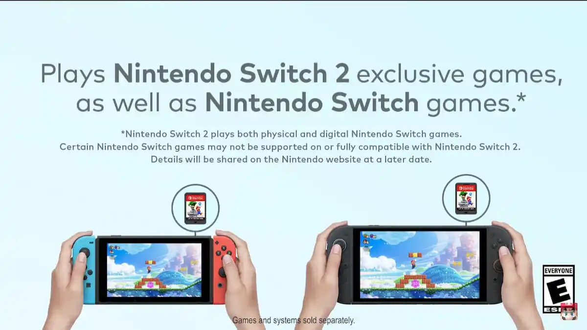 The Nintendo Switch next to the Switch 2 with text above them.