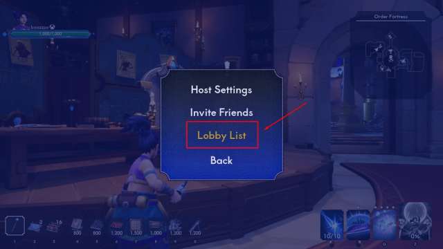 The Lobby menu in Orcs Must Die! Deathtraps with a red rectangle around the "Lobby List" option and a red arrow pointing to it.