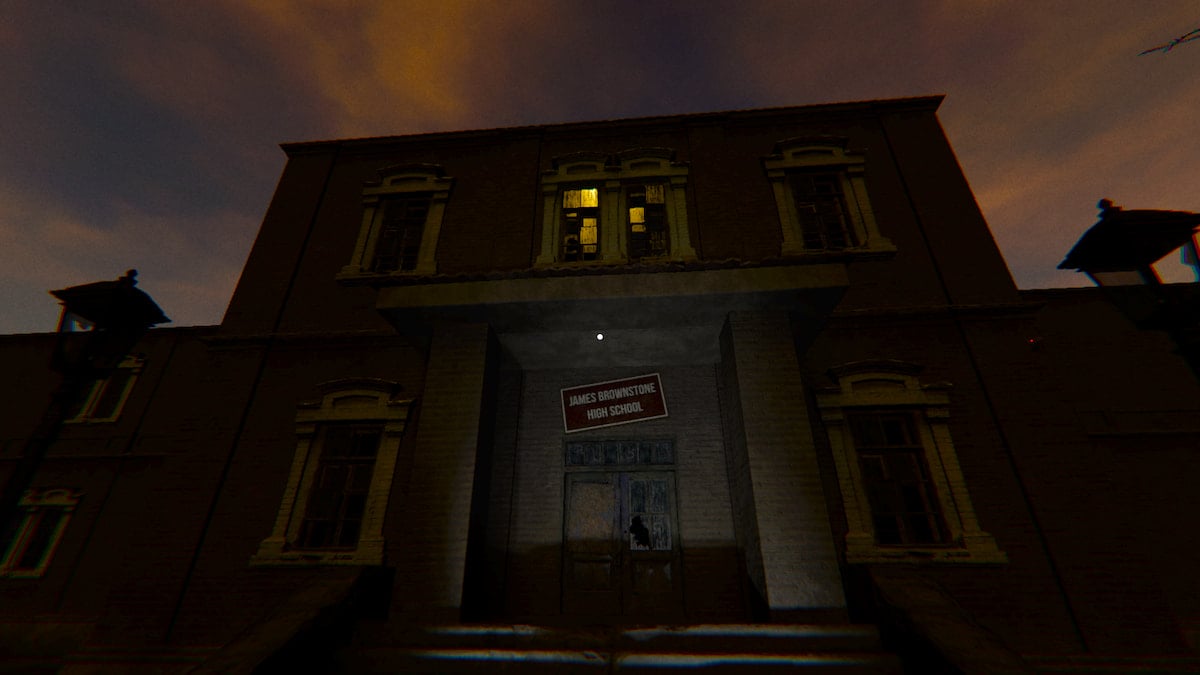 The front of the Brownstone High School map in Phasmophobia.