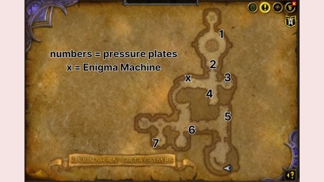 Pressure Plate guide map for the Catacombs in World of Warcraft.