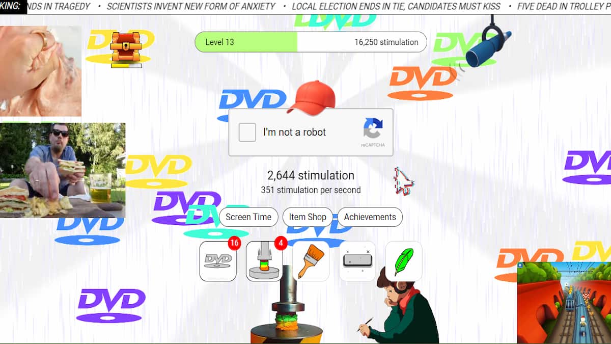 Stimulation clicker's page with several items in the screen.