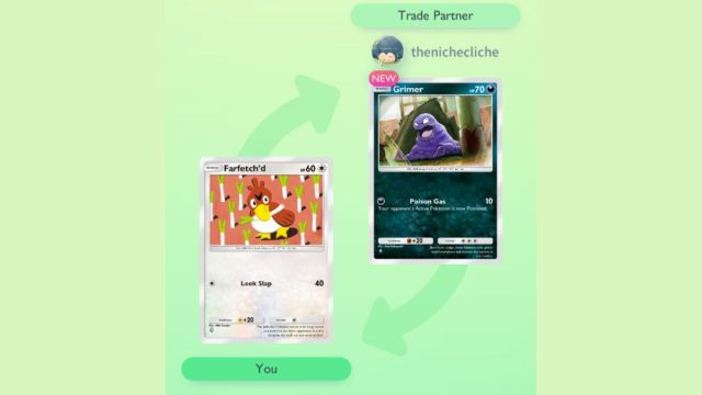 Trading screenshot with cards in Pokémon TCG Pocket.