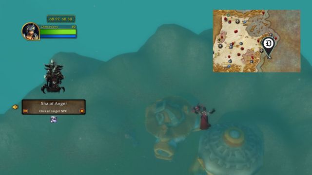 Underwater secret buildings with crate indicated by map in World of Warcraft.