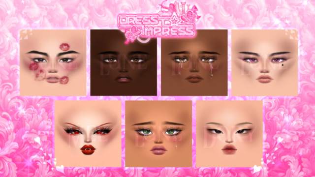 Seven makeup faces in Dress to Impress.