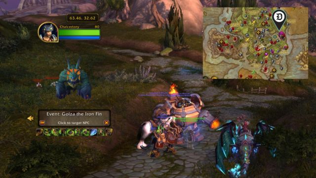 Player characters crowding a Legion vendor in World of Warcraft indicated by a map.