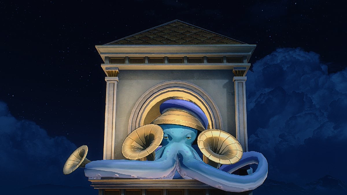 Wuthering Waves blue octopus in tower with horns coming out of its tentacles