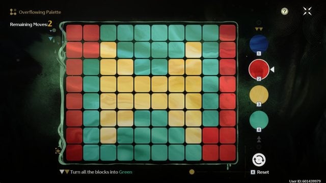 Wuthering Waves pallete board with yellow bow shape with green and red above and next to it