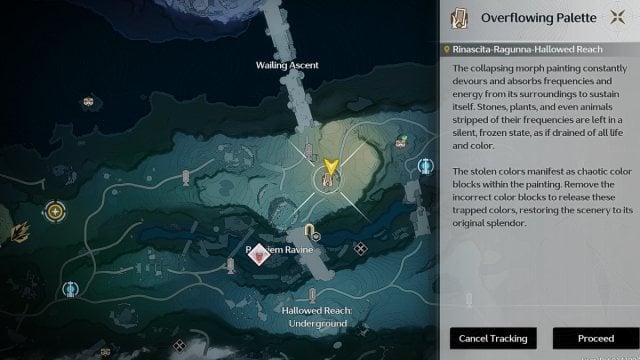 Wuthering Waves map Halowed Reach overflowing palette puzzle 1 location