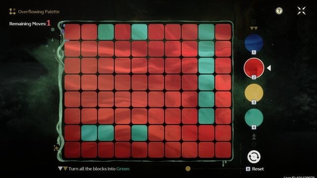 Wuthering Waves palette board with mostly red blocks and some green blocks