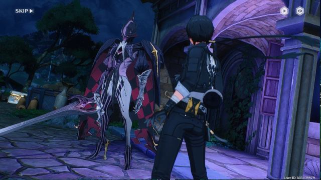 Wuthering Waves Knight of greed with his sword facing off against protagonist in cutscene