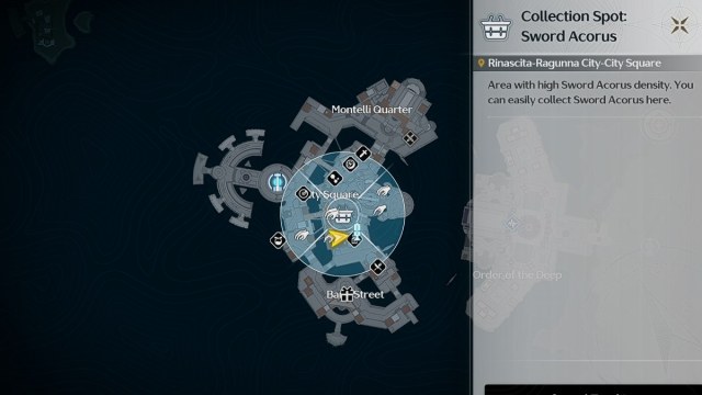 Wuthering Waves Sword Acorus locations on map in Raguuna City Square