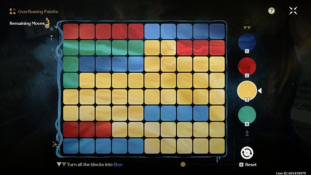 Pallete board with a mix of yellow, blue, red and green on rectangle board