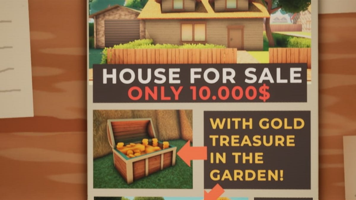 Picture showing the House for sale poster in A Game About Digging A Hole.