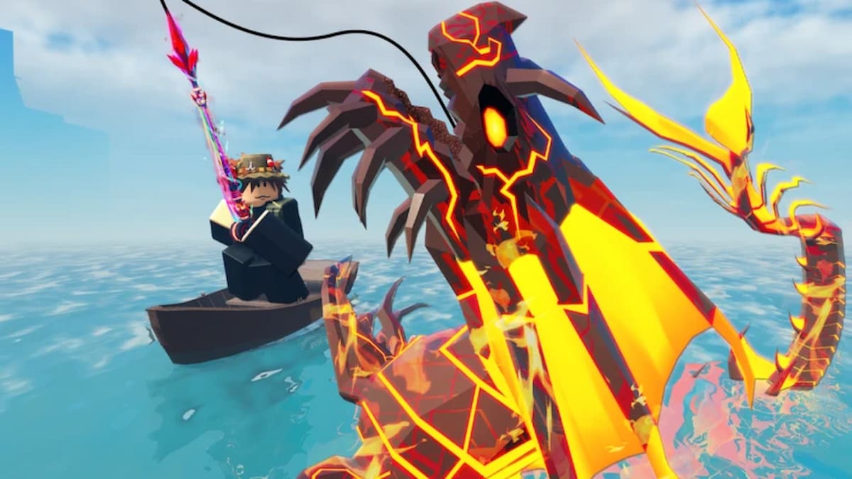 Picture showing a player catching a Magma Leviathan in Fisch.