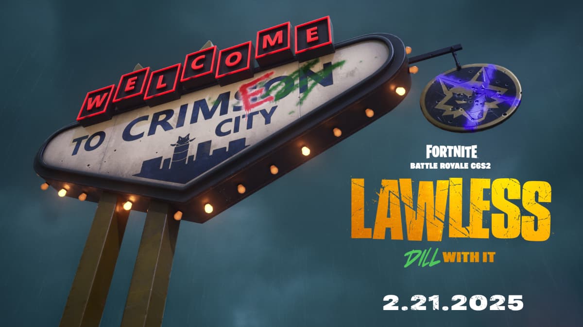 A sign teasing Fortnite's Lawless season shared on social media