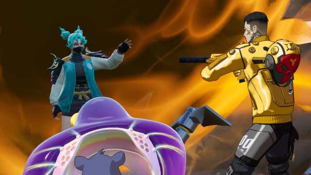 Picture showing Jade and Midas in front of the golden portal Fortnite.