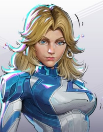 Invisible Woman hero image shot on hero roster menu in Marvel Rivals