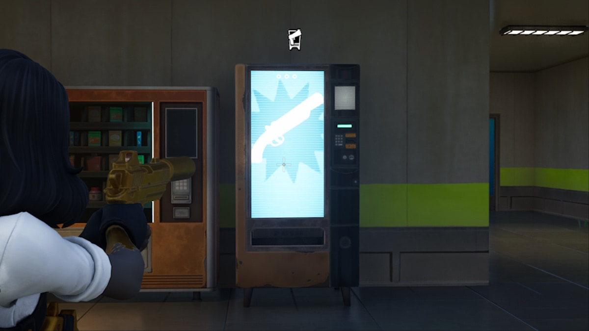 fortnite character pointing golden gun at vending machines