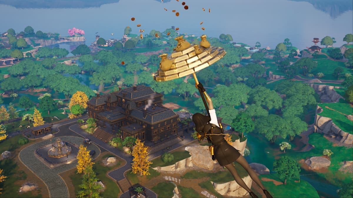 gliding towards the mansion in fortnite