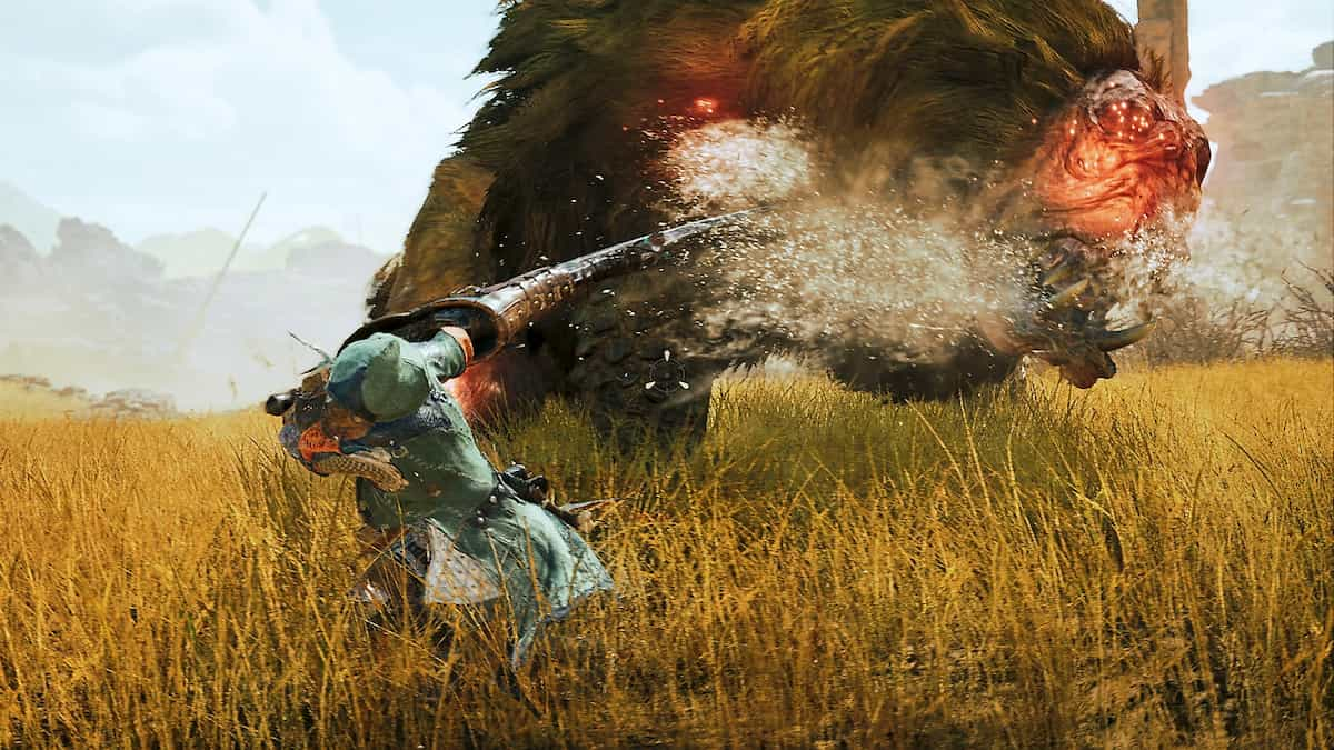 Picture showing the player attacking a Doshaguma monster in Monster Hunter Wilds.