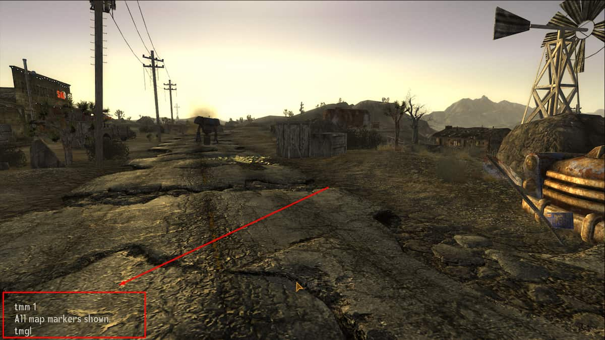 A Fallout New Vegas in Goodsprings with Victor in the distance.