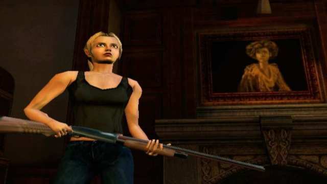 Main character Alex in Eternal Darkness, posing after locating a weapon