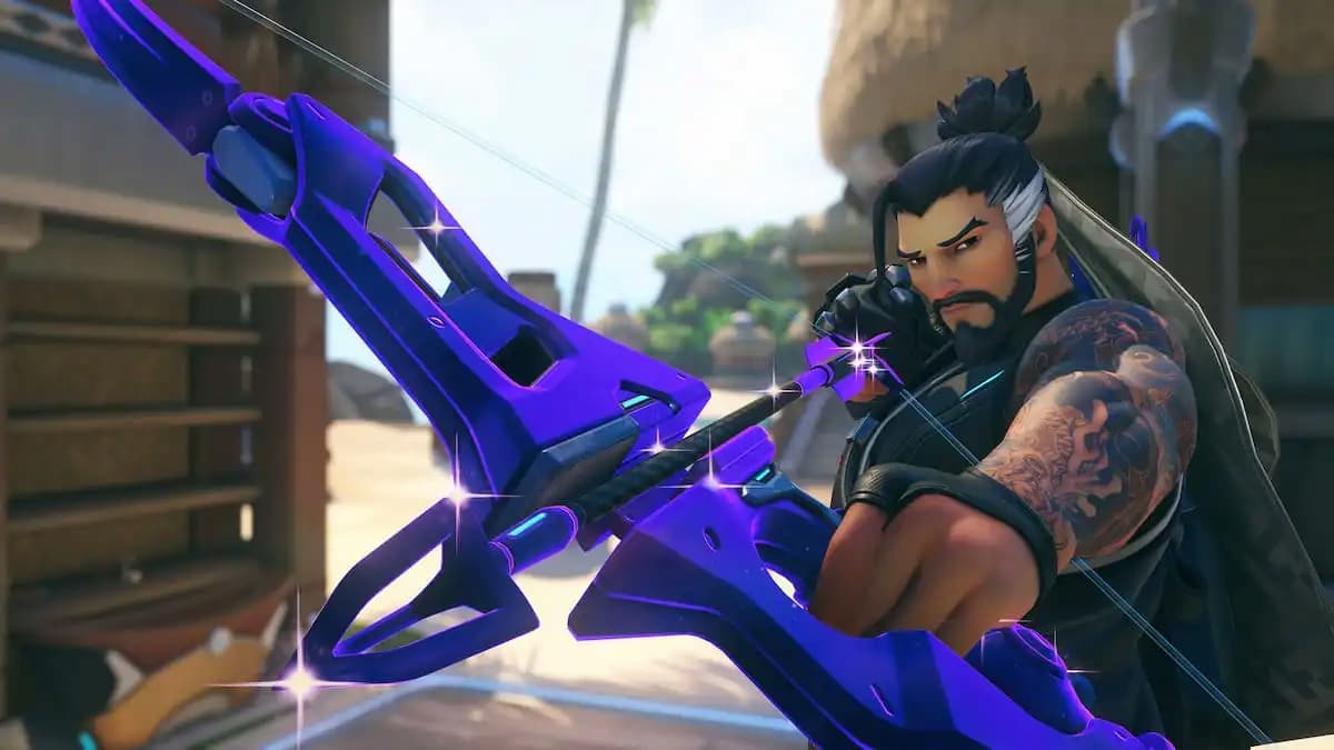 Hanzo with a Galactic weapon skin from Overwatch 2.