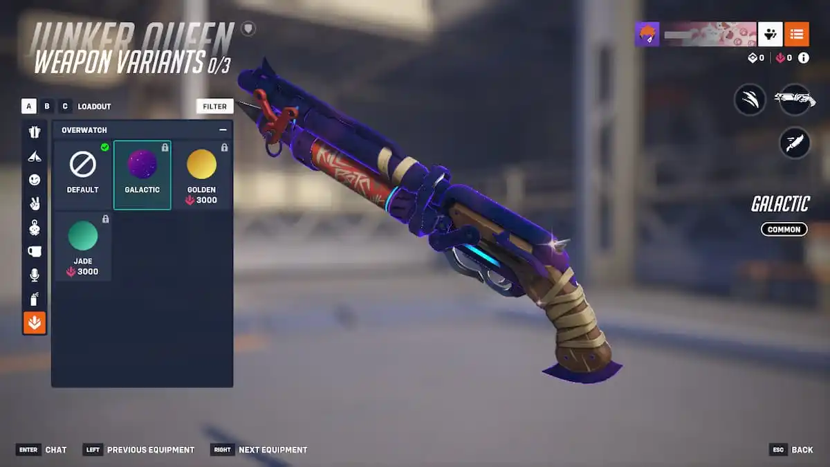 Junker Queen's weapon with the Galactic skin in Overwatch.