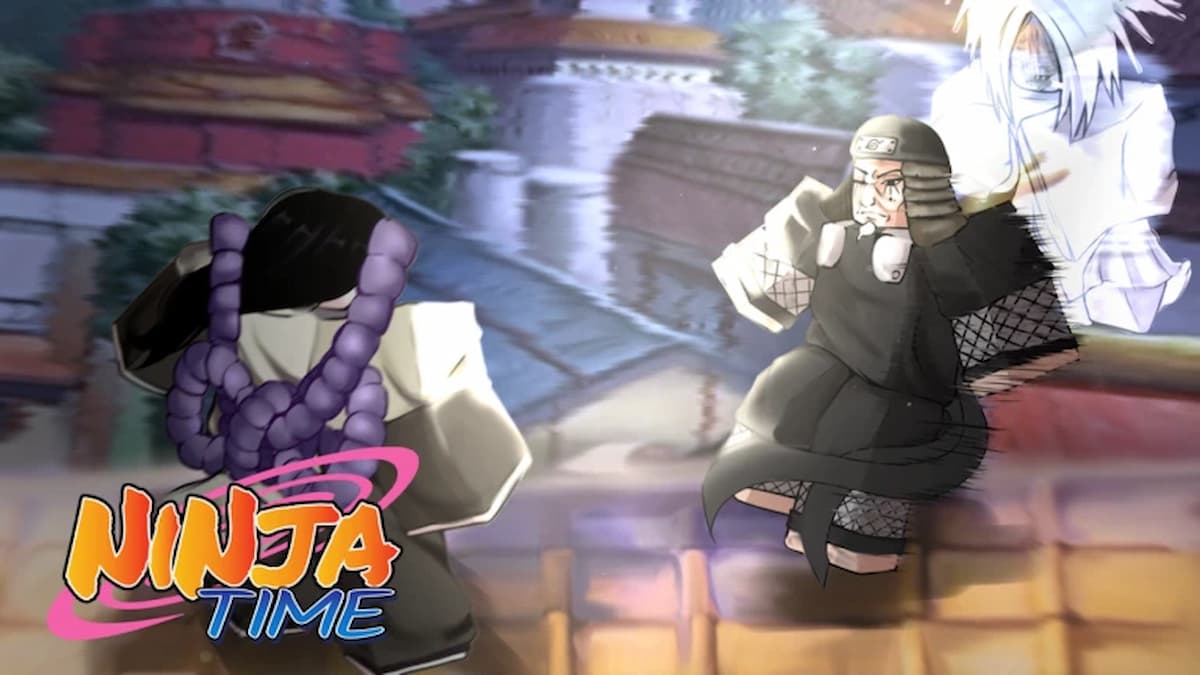 Roblox version of Orochimaru and the Hokkage from Naruto and the Ninja Time logo.