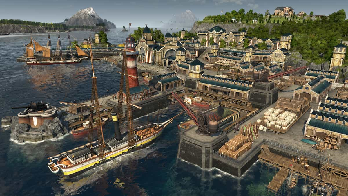 Picture showing a ship delivering goodies via Trading in Anno 1800.