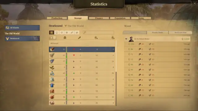 Picture showing Passive Trading history in Anno 1800.