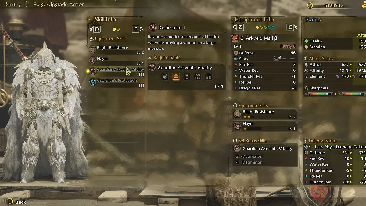 Hunter Hunter Wilds Guardian Arkveld Armor และ Blame Stats