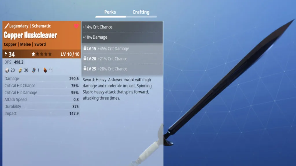 The long sword called the Husk Cleaver from Fortnite is one of the best STW Fortnite weapons