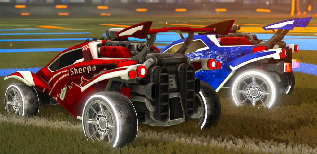 Grey Apex Wheels on a player car in Rocket League.