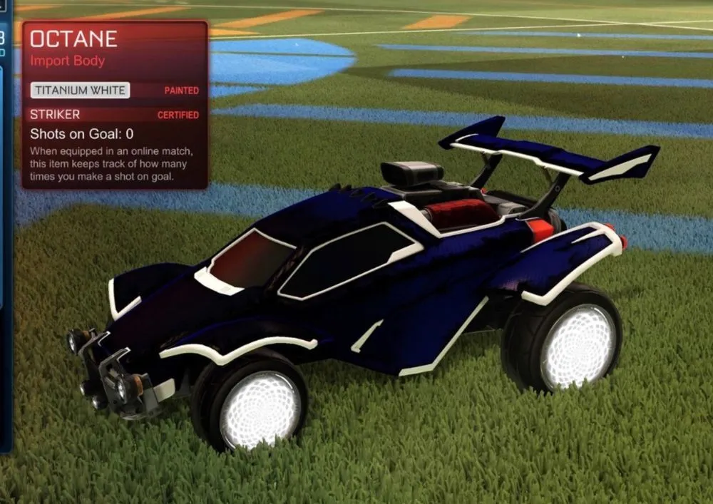The Titanium White Octane body on a player car in Rocket League.