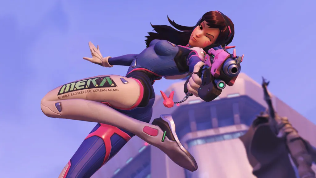 D.Va from Overwatch posing at the end of one of her highlight reel intros