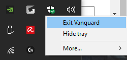 A screenshot of the Exit Vanguard command that you'll need to use to Uninstall Valorant
