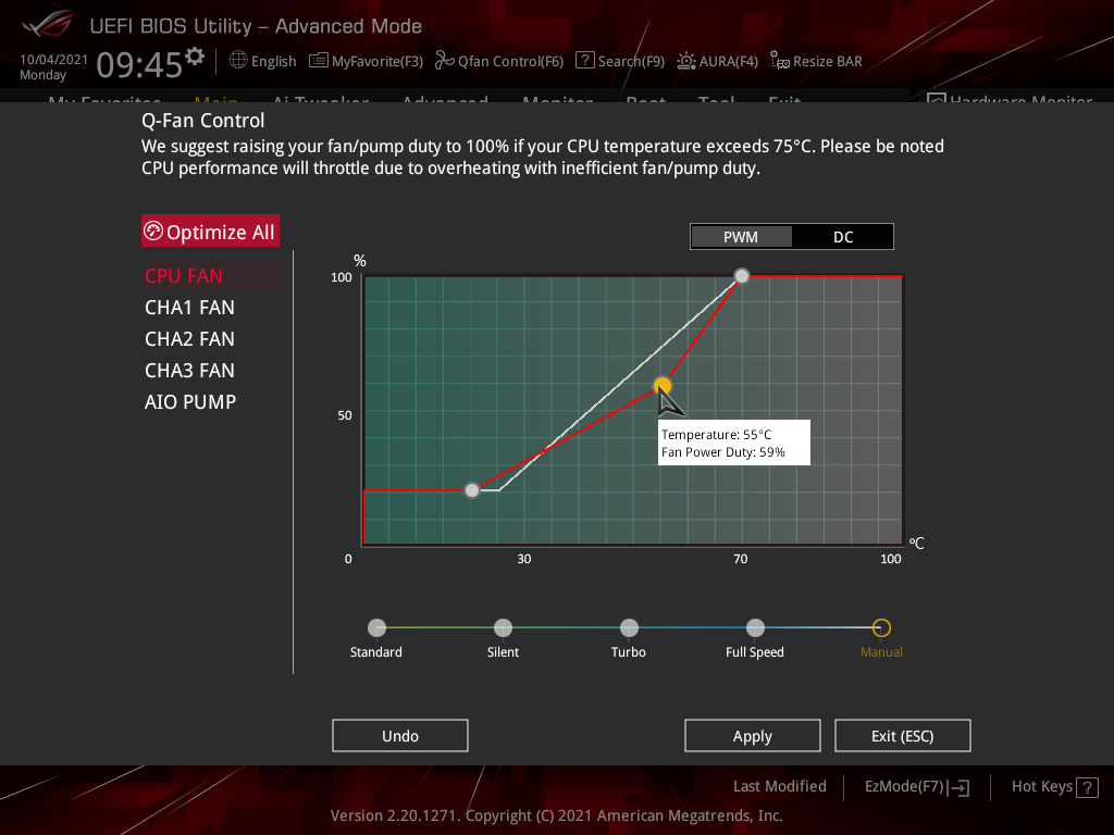 Editing the CPU fan speed and temperature in UEFI