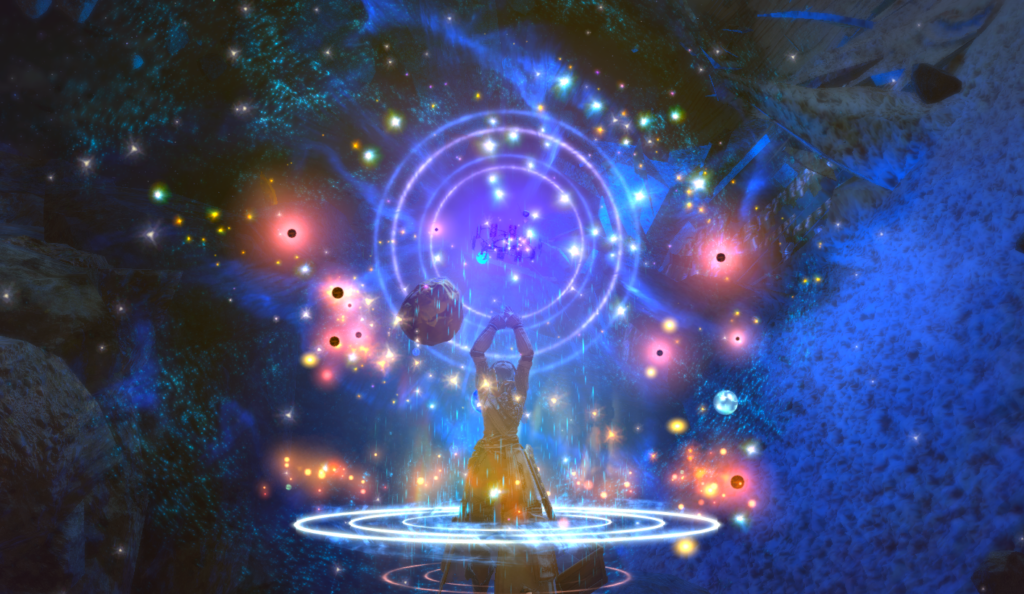 Astrologian with their arms raised in Final Fantasy XIV.