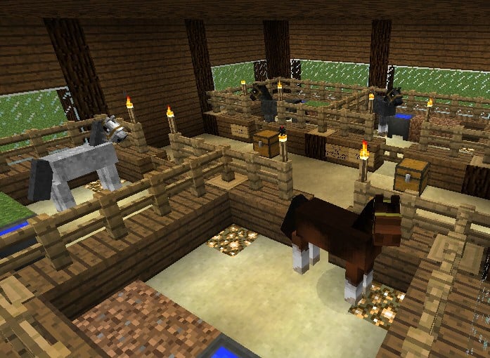 Một nhà kho Minecraft mở rộng cho ngựa