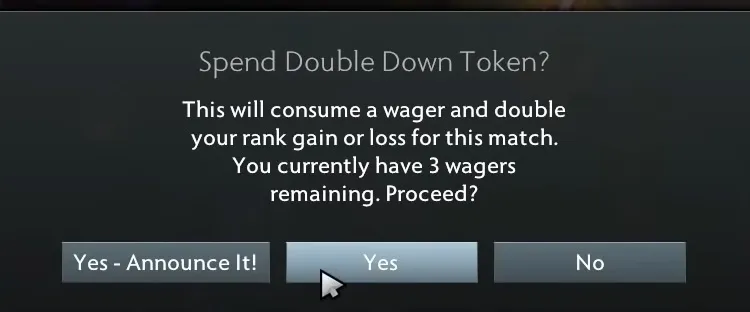 Double Down token in Dota 2 confirmation UI.