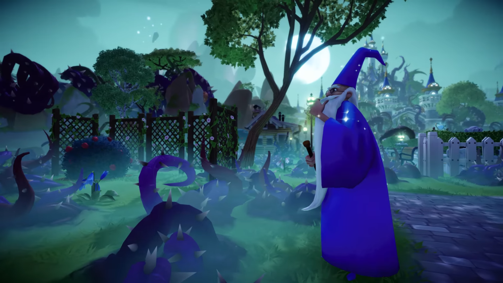 merlin the the valley surrounded by night thorns in disney dreamlight valley