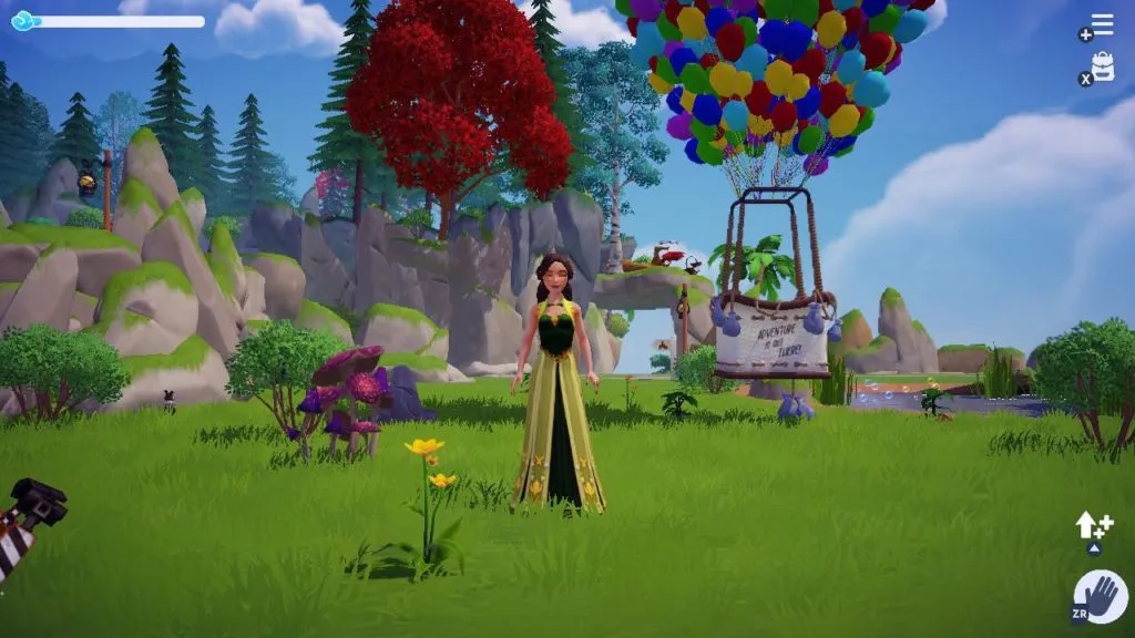 The player standing in the Peaceful Meadow by a flower.