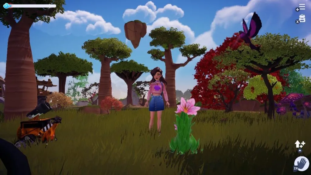 The player standing in the Sunlit Plateau by a flower.