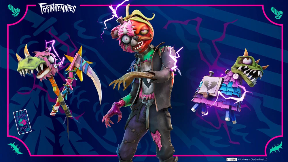 A promo image from Fortnite showing a skin where Cuddle team Leader and Tomatohead are stitched together