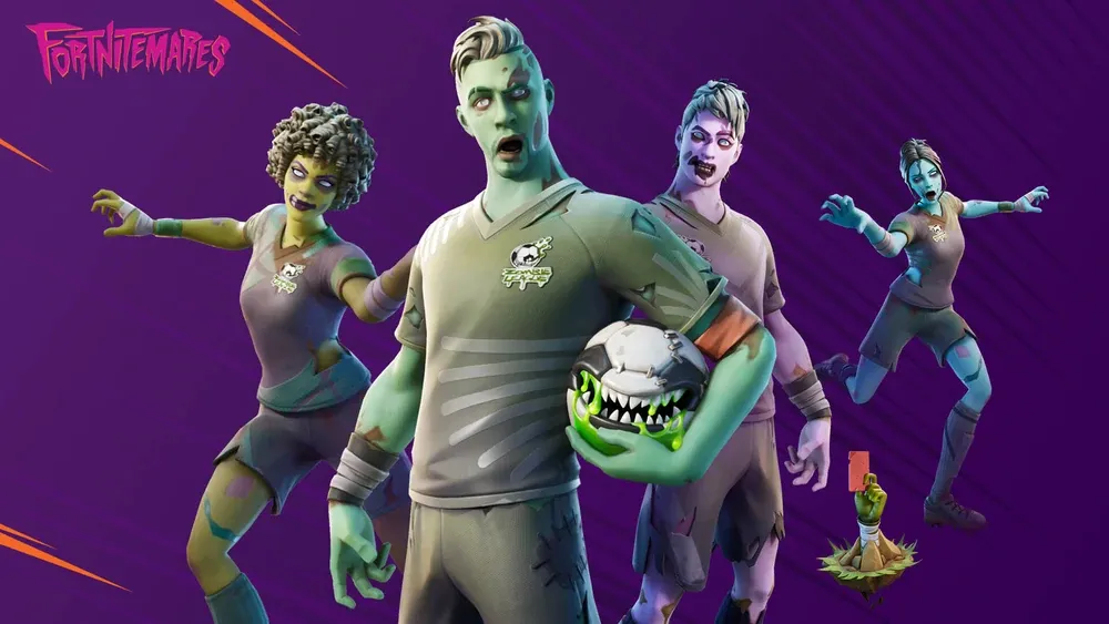 Four different zombies in soccer uniforms
