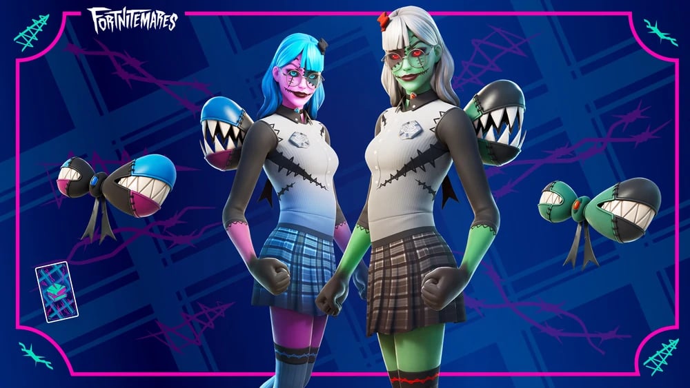 A promotional image of Grisabelle, a woman in a school uniform with patchwork paint on her face