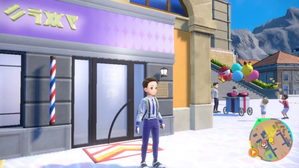 A player exiting the Salon in Pokemon Scarlet and Violet.